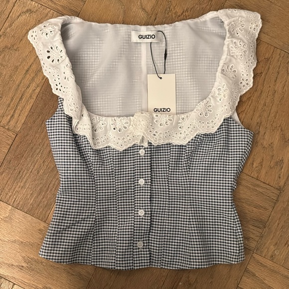 Danielle Guizio Tops - Guizio paloma powder blue gingham top